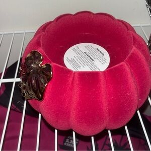 BBW Flocked Pink Pumpkin 3-wick candle holder